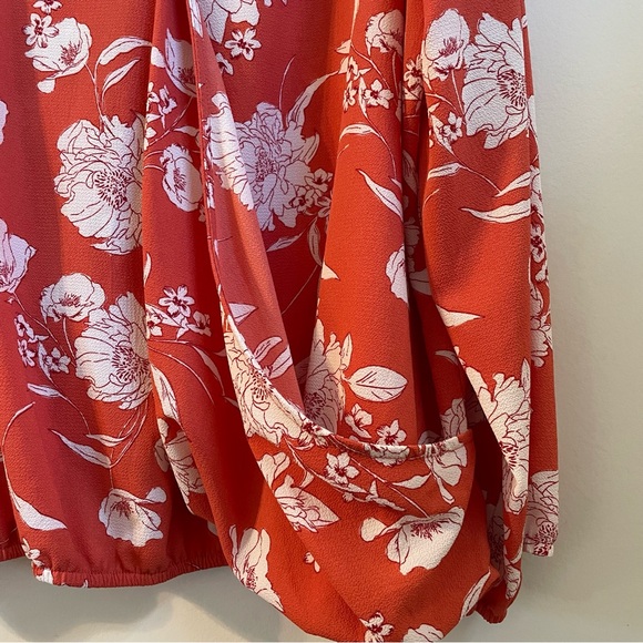 Studio B Coral and White Floral Wrap-Style Blouse - Picture 2 of 4
